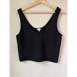 NWT Aerie Women Black Cotton Fleece Cropped Tank Top Crochet Side Detail Small